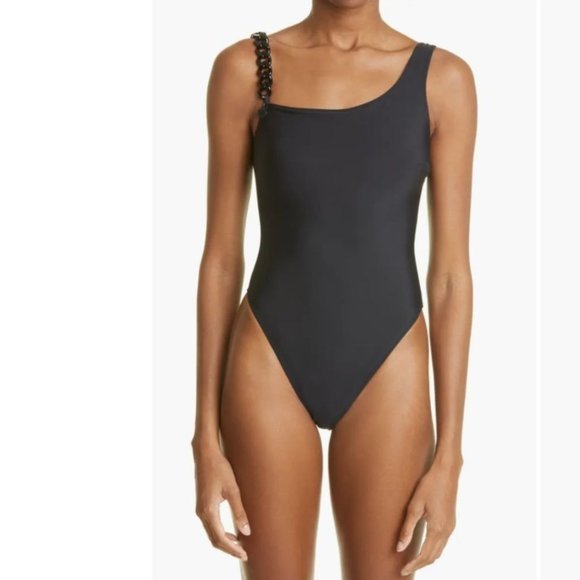 Stella McCartney One Piece Swimsuit Small Black Falabella Chain Detail Italy NEW - Picture 2 of 16